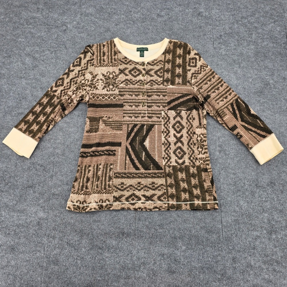 Lauren Jeans Co. Southwestern Patchwork Henley Top Brown Cotton XL